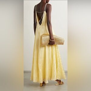 LOVESHACKFANCY Darralis Crystal-Embellished Striped Satin Maxi Dress Yellow Sz 6